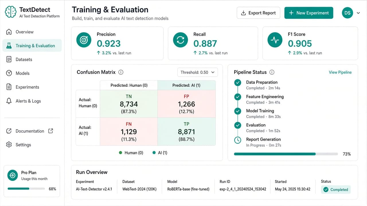 AI text detection dashboard with confidence scoring and evaluation views - view 3