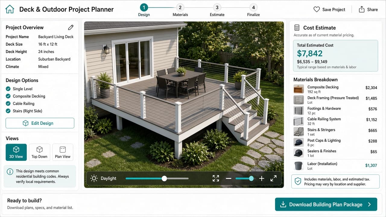 Deck designer and outdoor project planning product experience - view 1