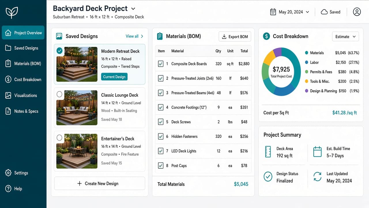 Deck designer and outdoor project planning product experience - view 3