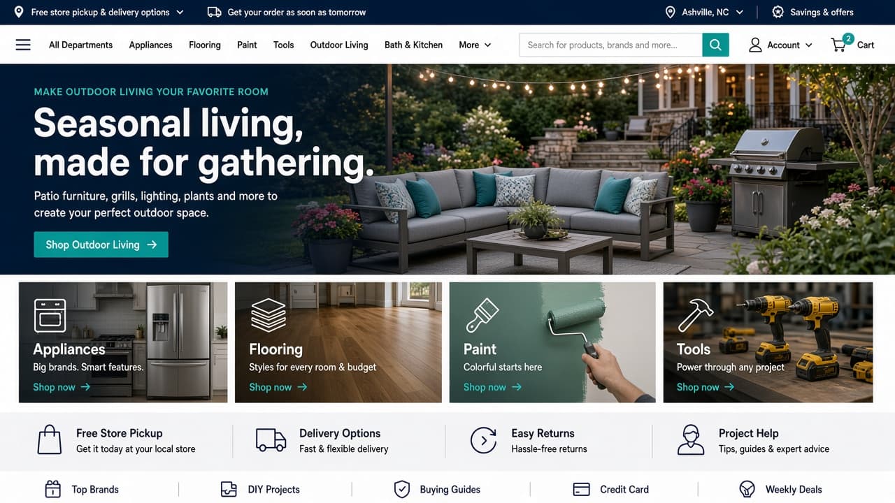 Home improvement retail homepage and navigation experience - view 1