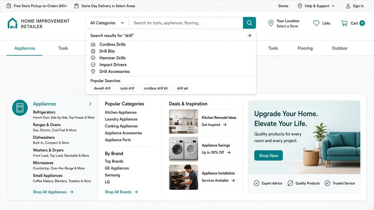 Home improvement retail homepage and navigation experience - view 2