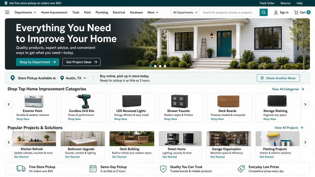 Home improvement retail homepage and navigation experience - view 3