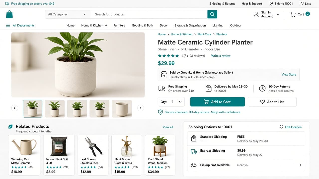 Online marketplace assortment and seller catalog experiences for home improvement retail - view 3