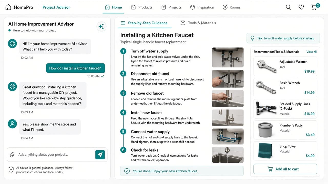 Customer-facing AI virtual advisor for home improvement projects and product guidance - view 1