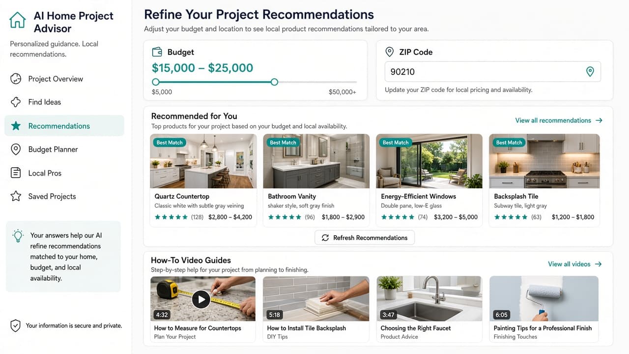 Customer-facing AI virtual advisor for home improvement projects and product guidance - view 2