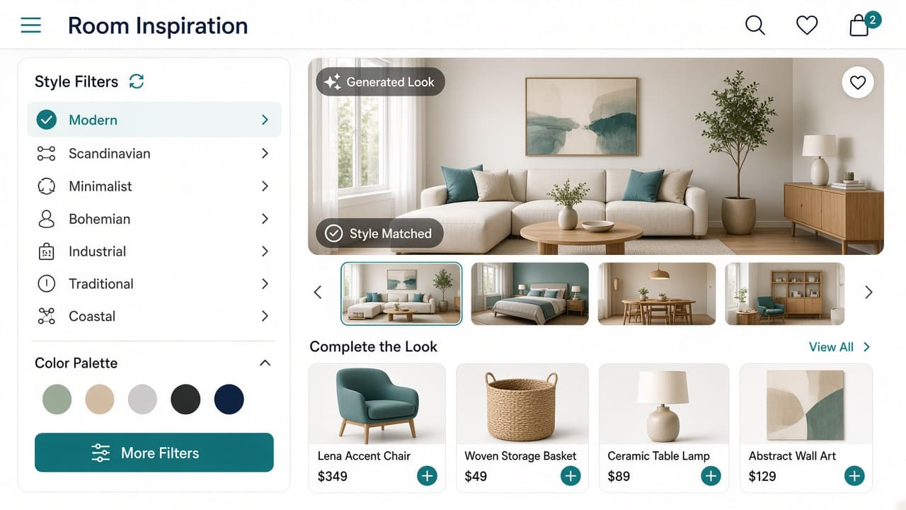 AI-assisted room styling and shoppable product visualization experience - view 3