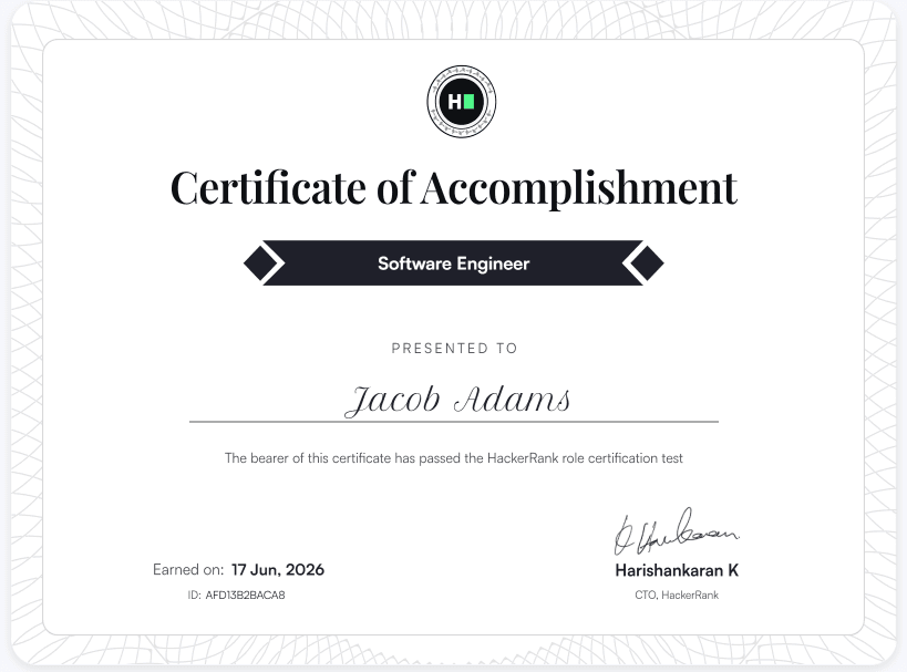 Credmark Python Top 10 percent badge for Jacob Adams