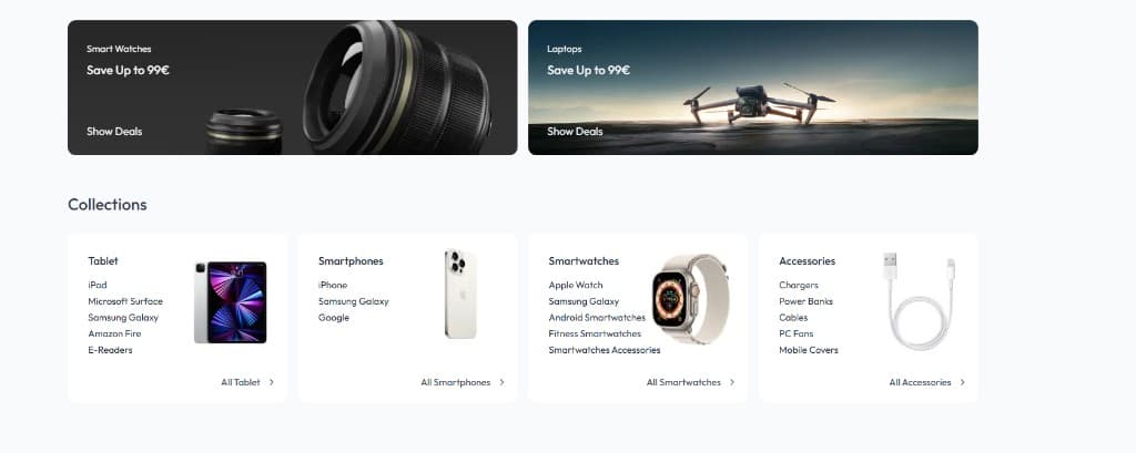 eCommerce application collections and promotional cards